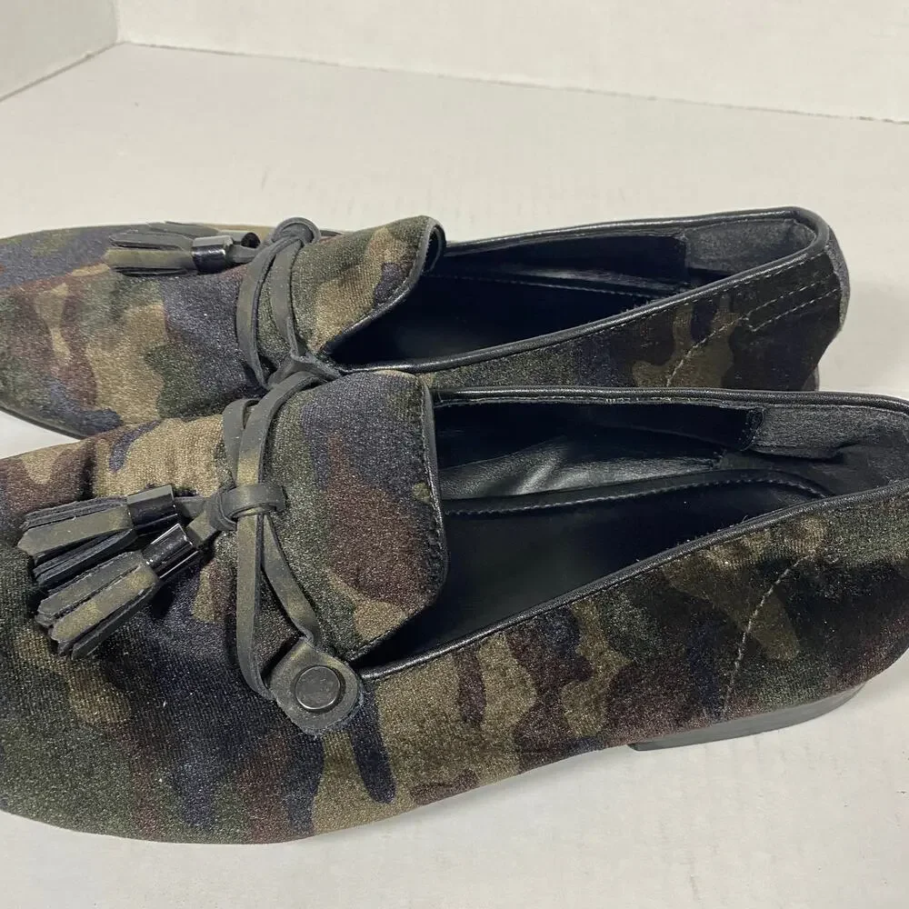 ALDO Men's Velvet Camo Tassel Loafers Dark Green Brown Sz 8